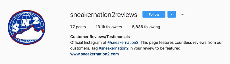 sekundarni račun za Instagram za ocene SneakerNation2