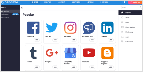 seznam omrežij socialnih medijev, ki jih podpira Sendible