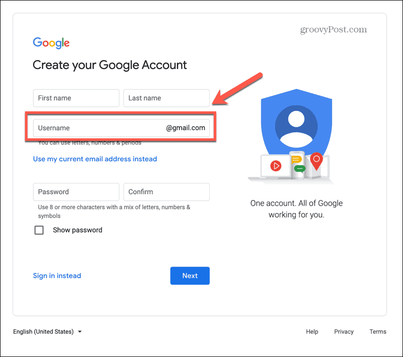 uporabniško ime podrejenega računa gmail