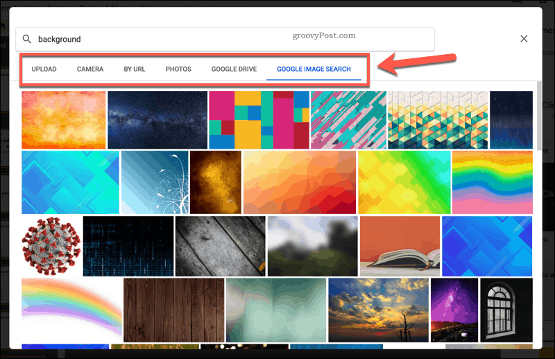 Dodajanje slike za ozadje Google Diapozitivom