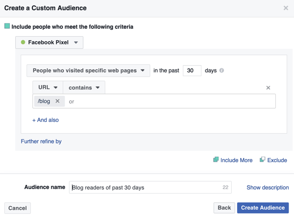 Ustvarite Facebook občinstvo po meri obiskovalcev na domači strani vašega spletnega dnevnika.