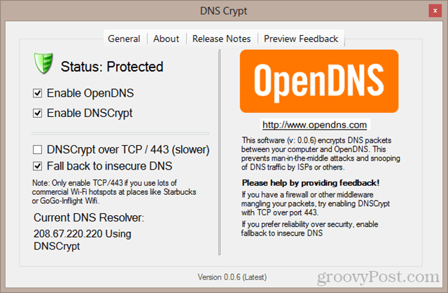 DNS Crypt nadzorna plošča