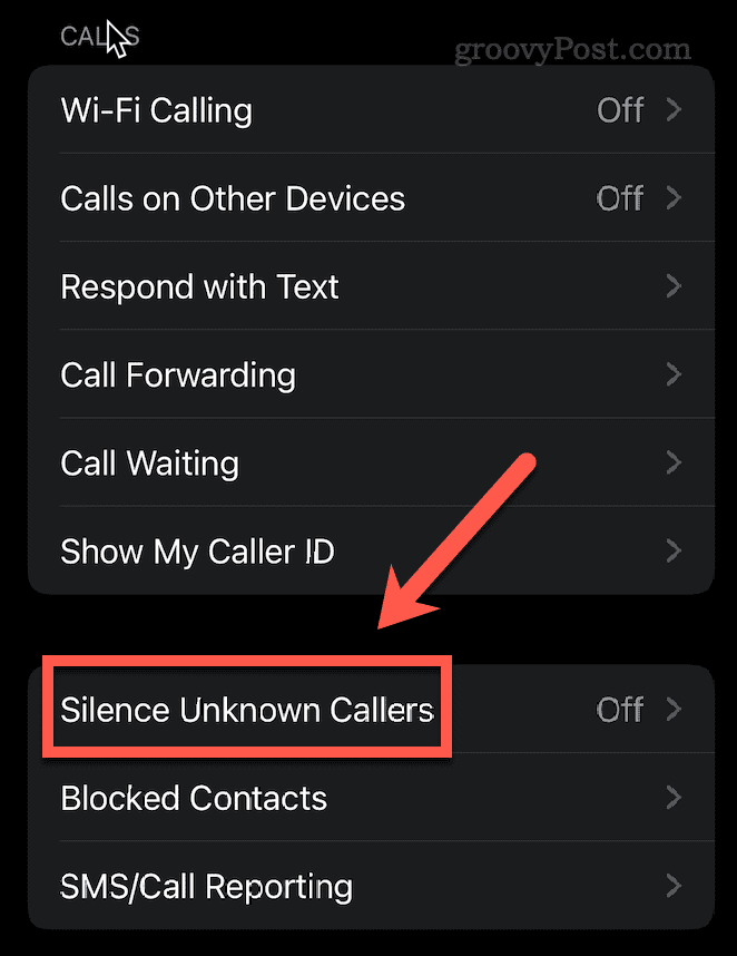 utišaj neznane klicatelje iphone
