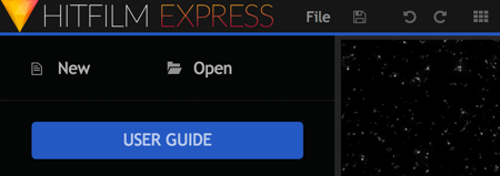 Kliknite Novo, da začnete nov projekt HitFilm Express.