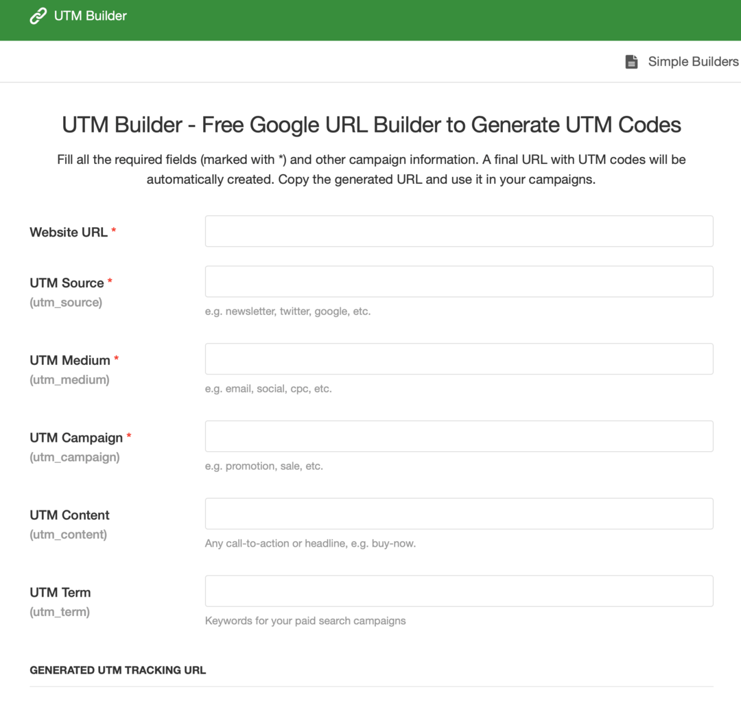 slika obrazca UTM Builder