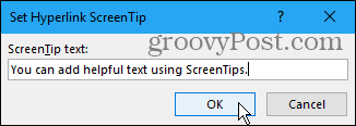 V Wordu nastavite pogovorno okno Hyperlink ScreenTip