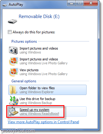 v Windows 7 vstavite SD kartico v readyboost