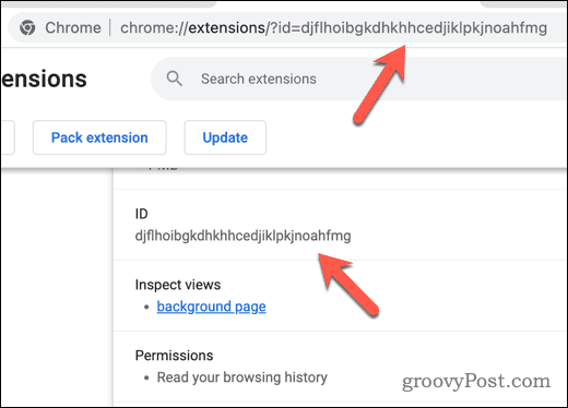 ID razširitve za Chrome