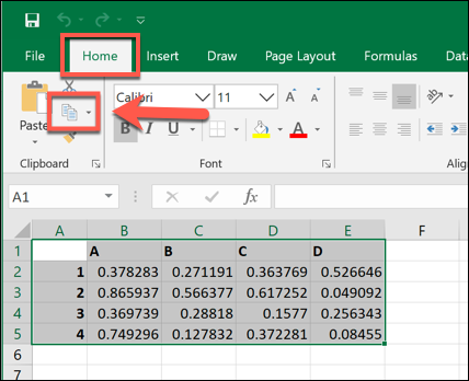 Kopiranje izbranih podatkov v Microsoft Excel