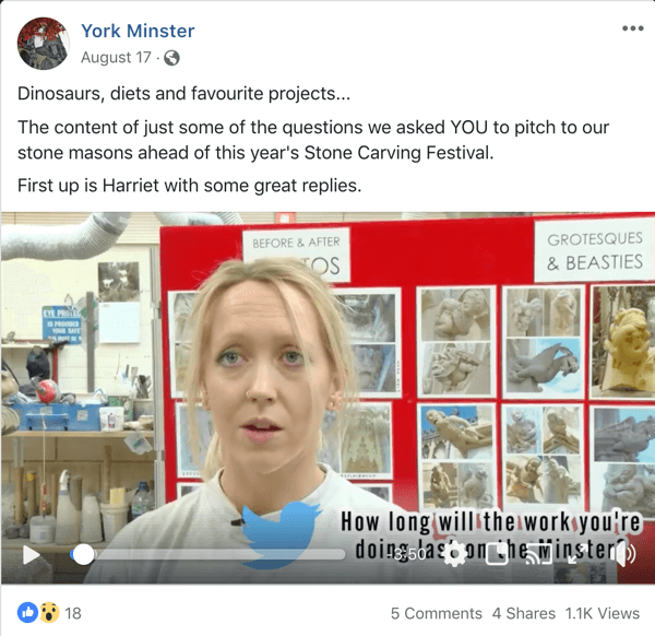Primer objave na Facebooku, ki podpira AMA iz York Minster.