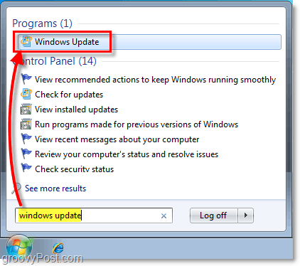 Zaženite Windows 7 Windows Update: posnetek zaslona