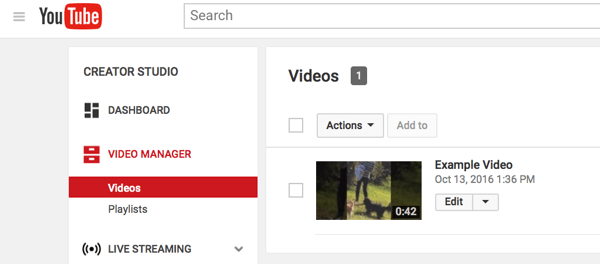 Upravitelja videoposnetkov lahko najdete v YouTubovem programu Creator Studio.