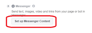 Če ste za cilj oglasa izbrali Messenger, kliknite Set Messenger Content.