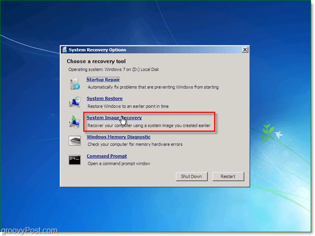 Windows 7 ima 5 različnih načinov za obnovitev sistema, izberite obnovitev sistemske slike
