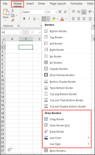 Možnosti obrobe v Excelu