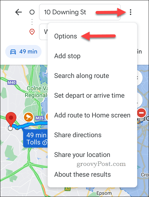 Odprite možnosti navodil Google Maps
