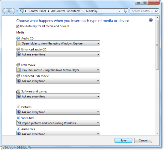 Prihranite čas s prilagajanjem operacij samodejnega predvajanja v sistemu Windows 7