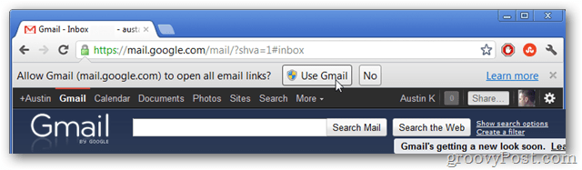 uporabite gmail kot privzeti rokovalec e-poštnih povezav