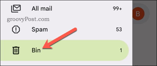 Odprite mapo Koš v aplikaciji Gmail na mobilni napravi
