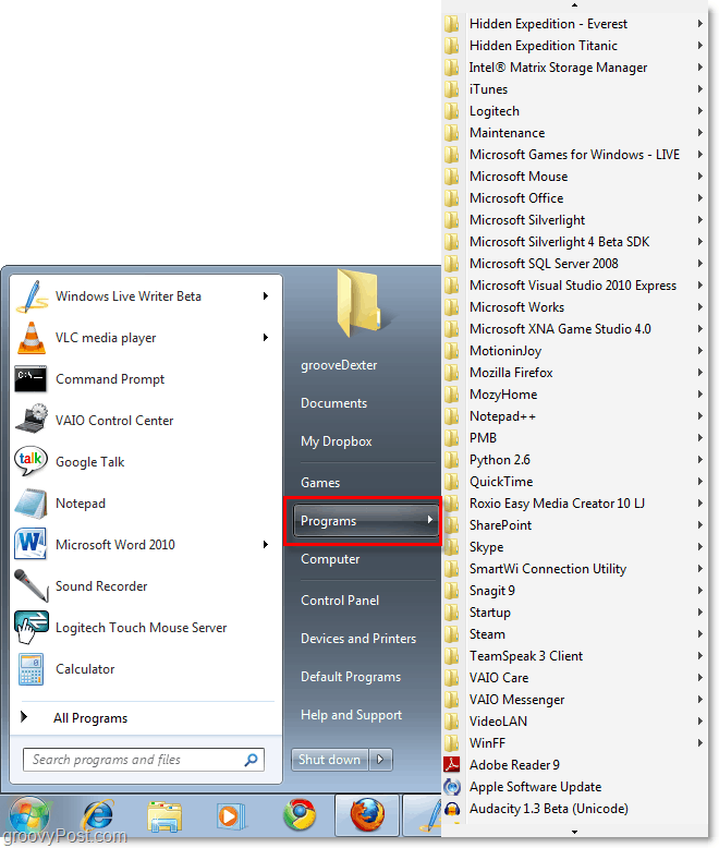 V sistem Windows 7 dodajte meni »Vsi programi« v klasičnem načinu XP XP