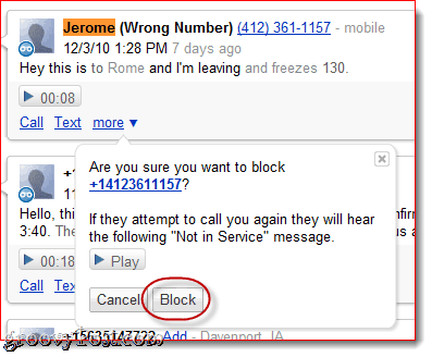 Blokirajte klice Google Voice