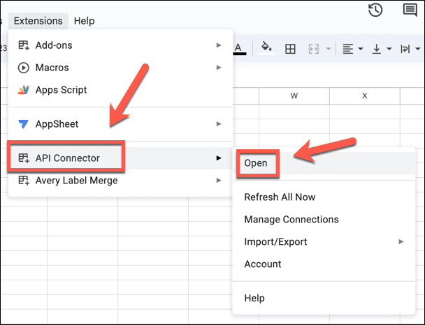 google sheets open api priključek