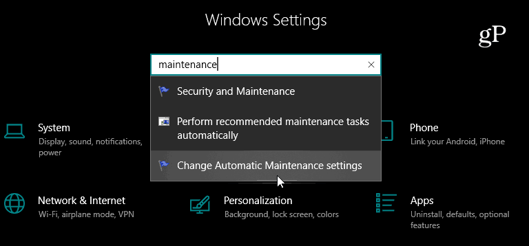 Iskanje nastavitev App Windows 10