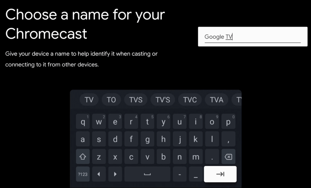 Vnesite ime za Google TV