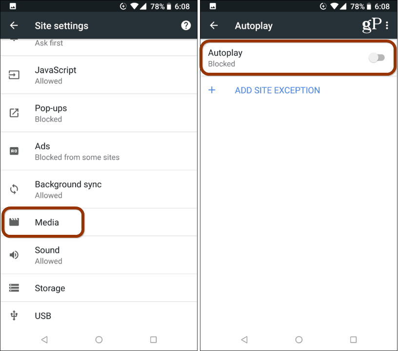 Android Block za samodejno predvajanje Chroma