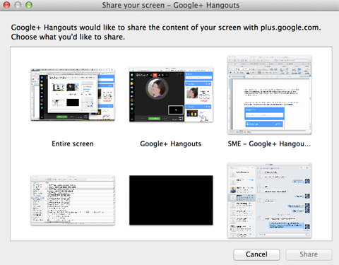 možnosti skupne rabe zaslona google + hangouts