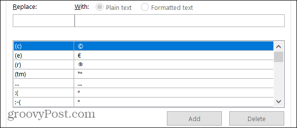 Zamenjave v Wordu v sistemu Windows