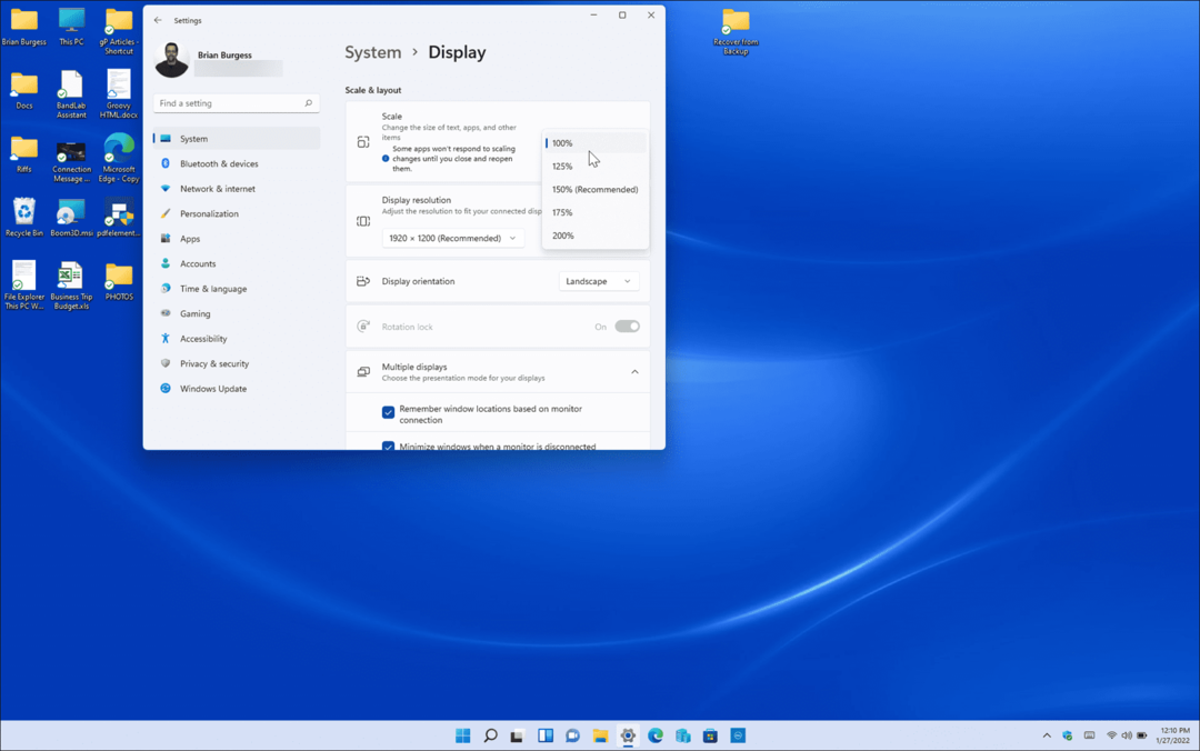 majhna prilagoditev nastavitev lestvice zaslona v sistemu Windows 11