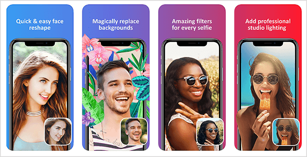 Facetune 2 je preprost način za dotik samoportretov. Predogled iTunes App Store prikazuje, kako aplikacija prilagodi obraz, nadomesti ozadje, filtrira barvo in odpravi težave z osvetlitvijo.