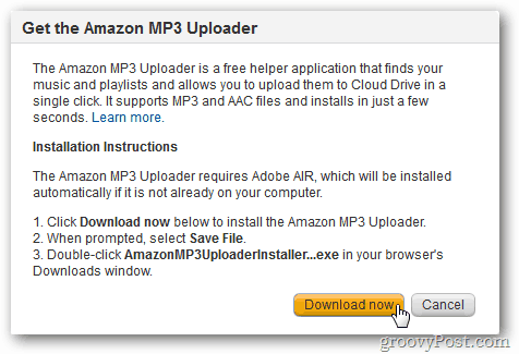 Namestite Amazon MP3 Uploader