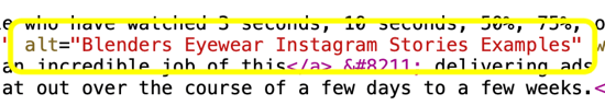Kako dodati nadomestno besedilo v objave na Instagramu, primer nadomestnega besedila v html kodi