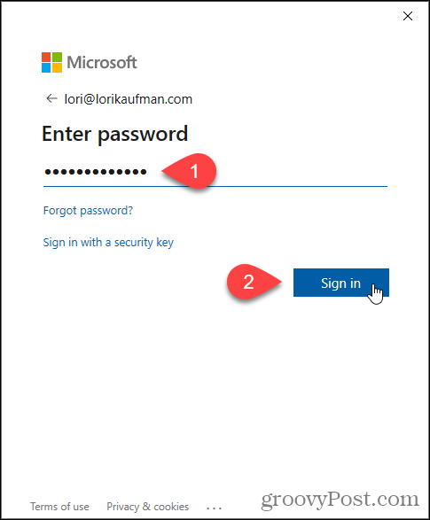 Vnesite geslo za Microsoftov e-poštni naslov