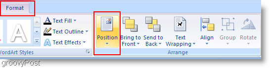Microsoft Word 2007 Spremeni položaj