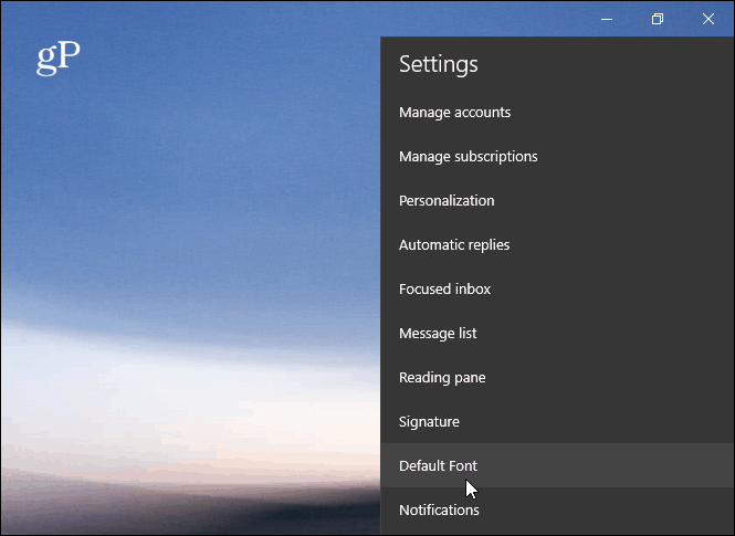 Privzeta pisava Windows 10 Mail App