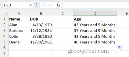 excel se stara v letih in mesecih