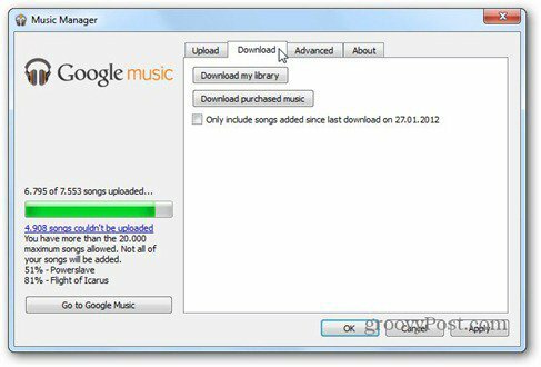 jeziček za prenos glasbe google