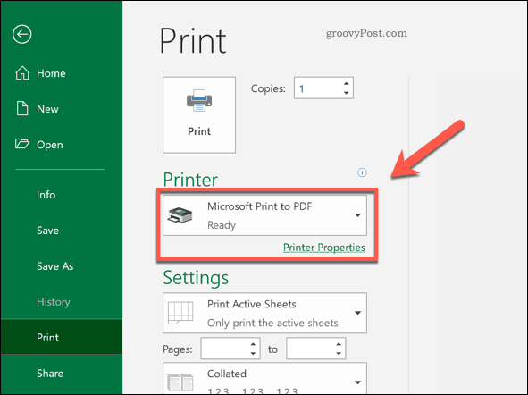 Možnost tiskanja v tiskalnik PDF v Excelu