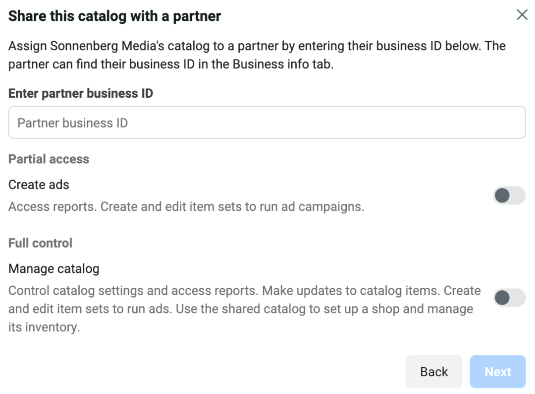 slika Delite ta katalog s partnerskim zaslonom v Meta Business Managerju