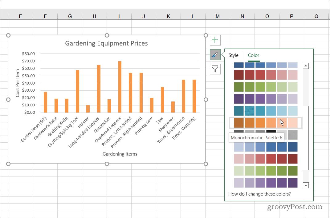 Spremeni barvni slog vrstičnega grafikona Excel