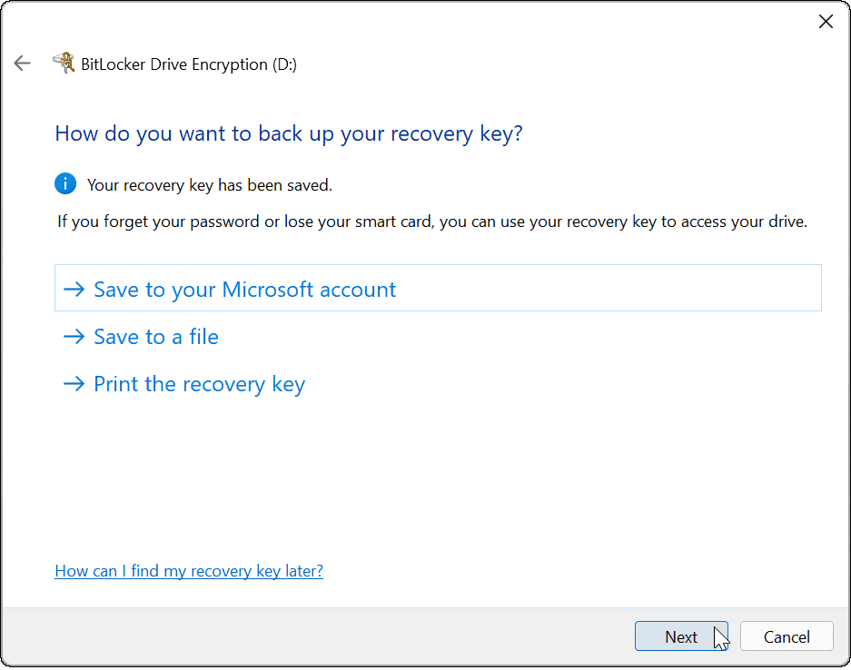 uporabite Bitlocker za obnovitev ključa za Windows 11