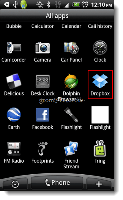 Android Dropbox za zagon ikone Dropbox