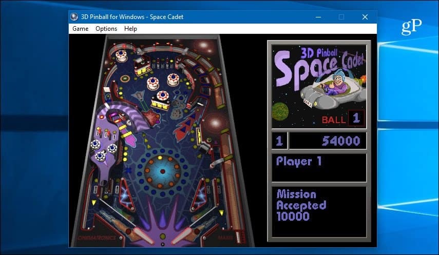 Space Cadet 3D Pinball v sistemu Windows 10