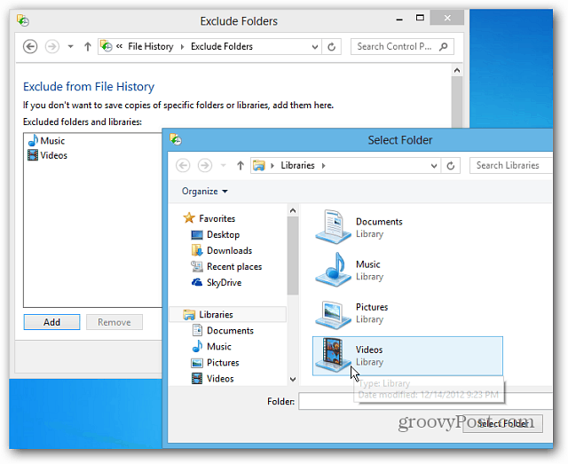 Konfigurirajte zgodovino datotek sistema Windows 8 za obnovitev izbrisanih datotek