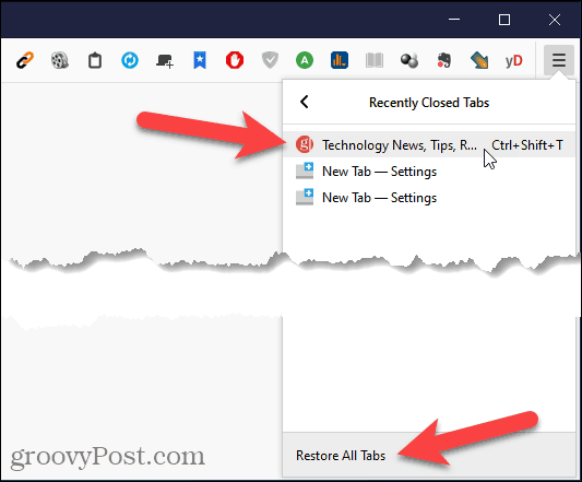 Znova odprite zaprti zavihek v Firefoxu