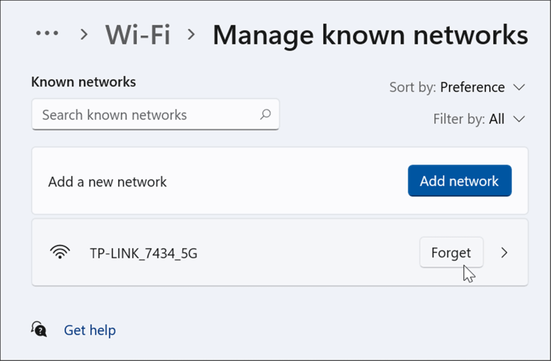 pozabite na wi-fi omrežje v sistemu Windows 11