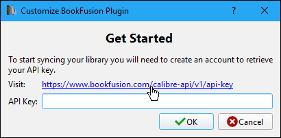 Kliknite povezavo Obisk v Kalibru, da dobite ključ API-ja iz računa BookFusion
